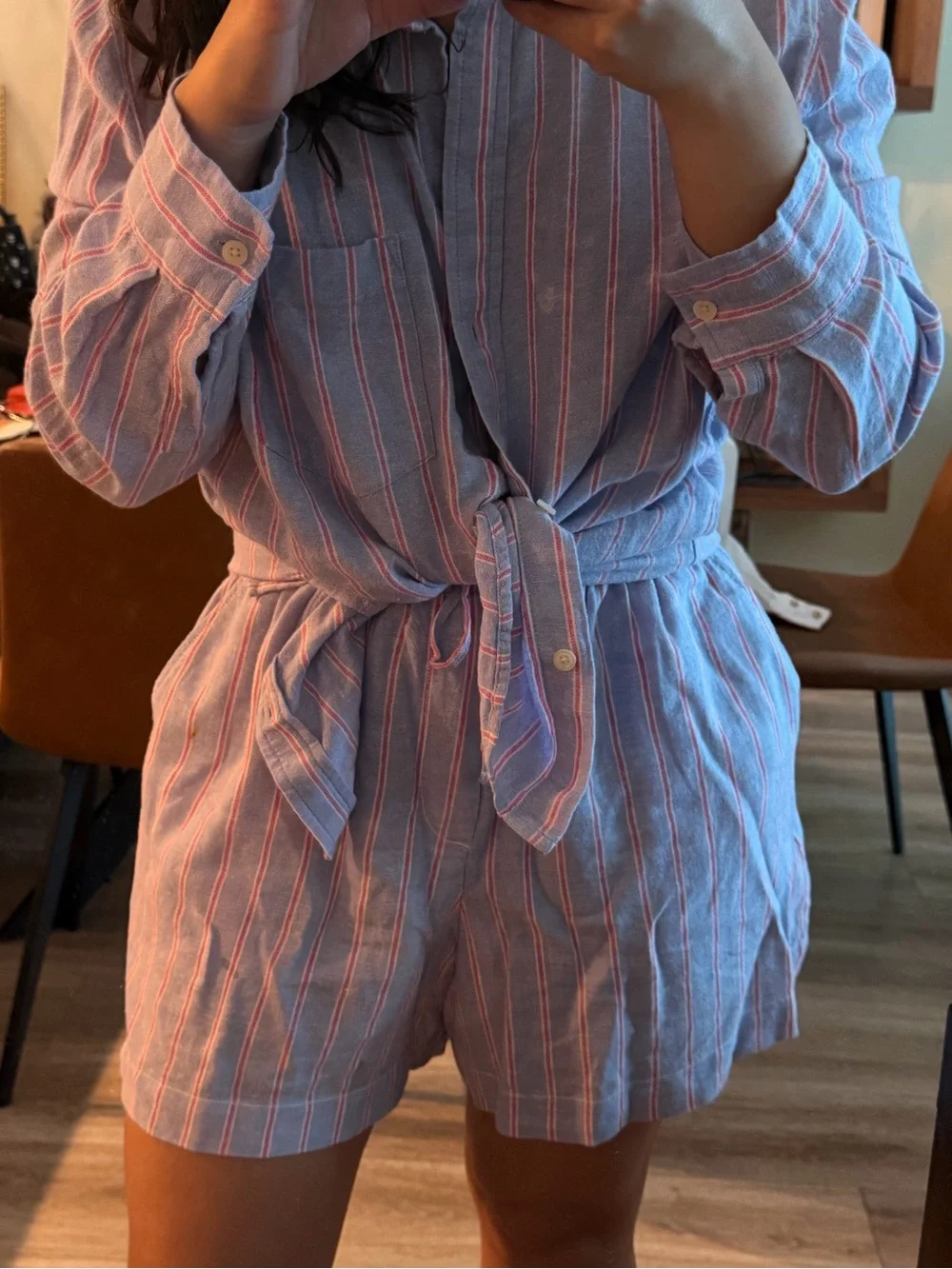 Gap Linen blend Relaxed Lavender Stripe Shirt & Shorts (set) - Picture 6 of 7